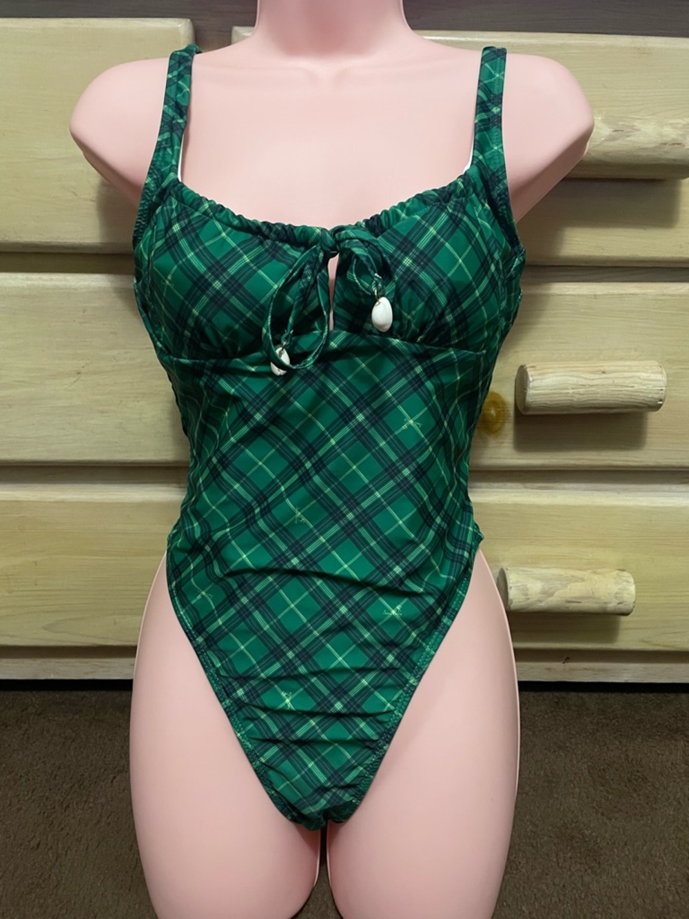 Seamolly Green Plaid One-Piece Swimsuit Size Medium